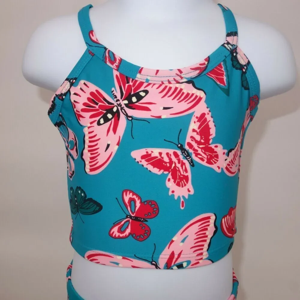NEW Hanna Andersson Teal Aqua Butterfly Tankini Swimsuit Size 80 18-24 months